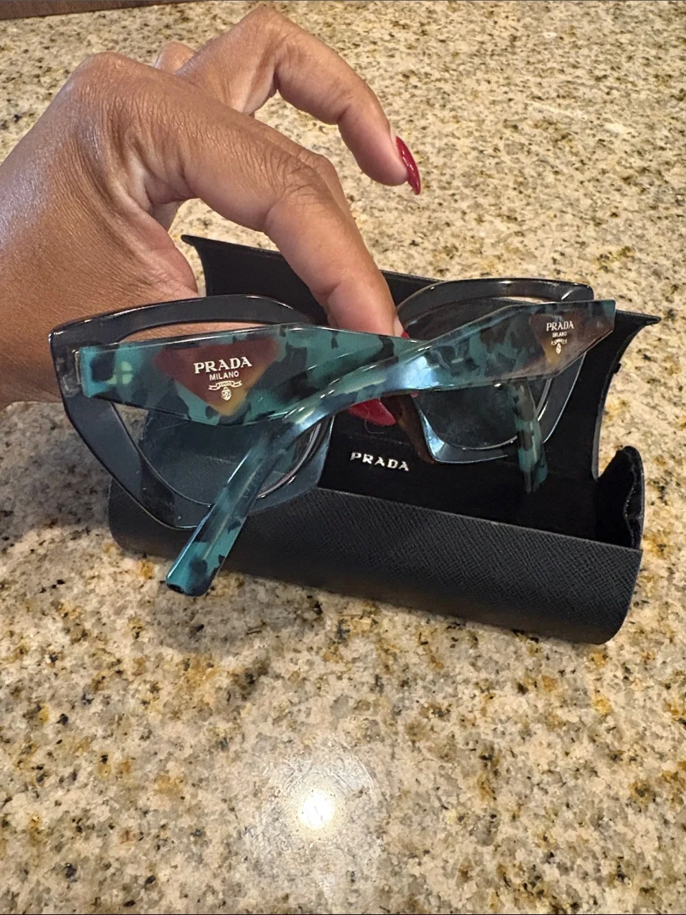 Prada Black Cat-Eye Glasses with Tortoiseshell Temples (will have to change R/X)